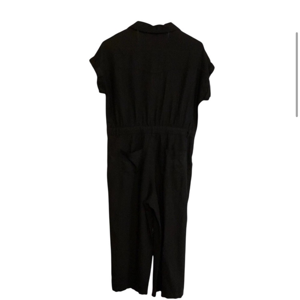 Tahari Womens Black Linen Blend Button Front Wide Leg Jumpsuit Size S Belted - Picture 2 of 7